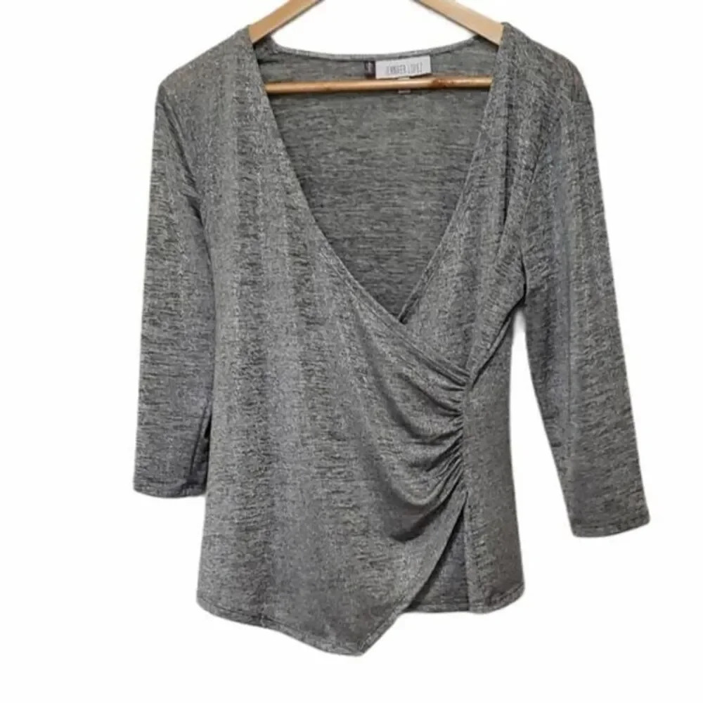Jennifer Lopez Wrap Blouse Metallic Long Sleeve Small